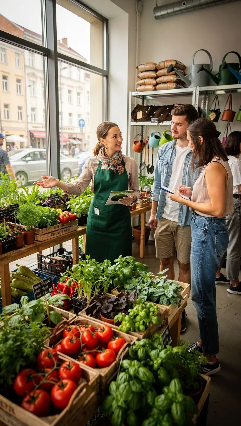 Urban gardening setup with pest management tools.